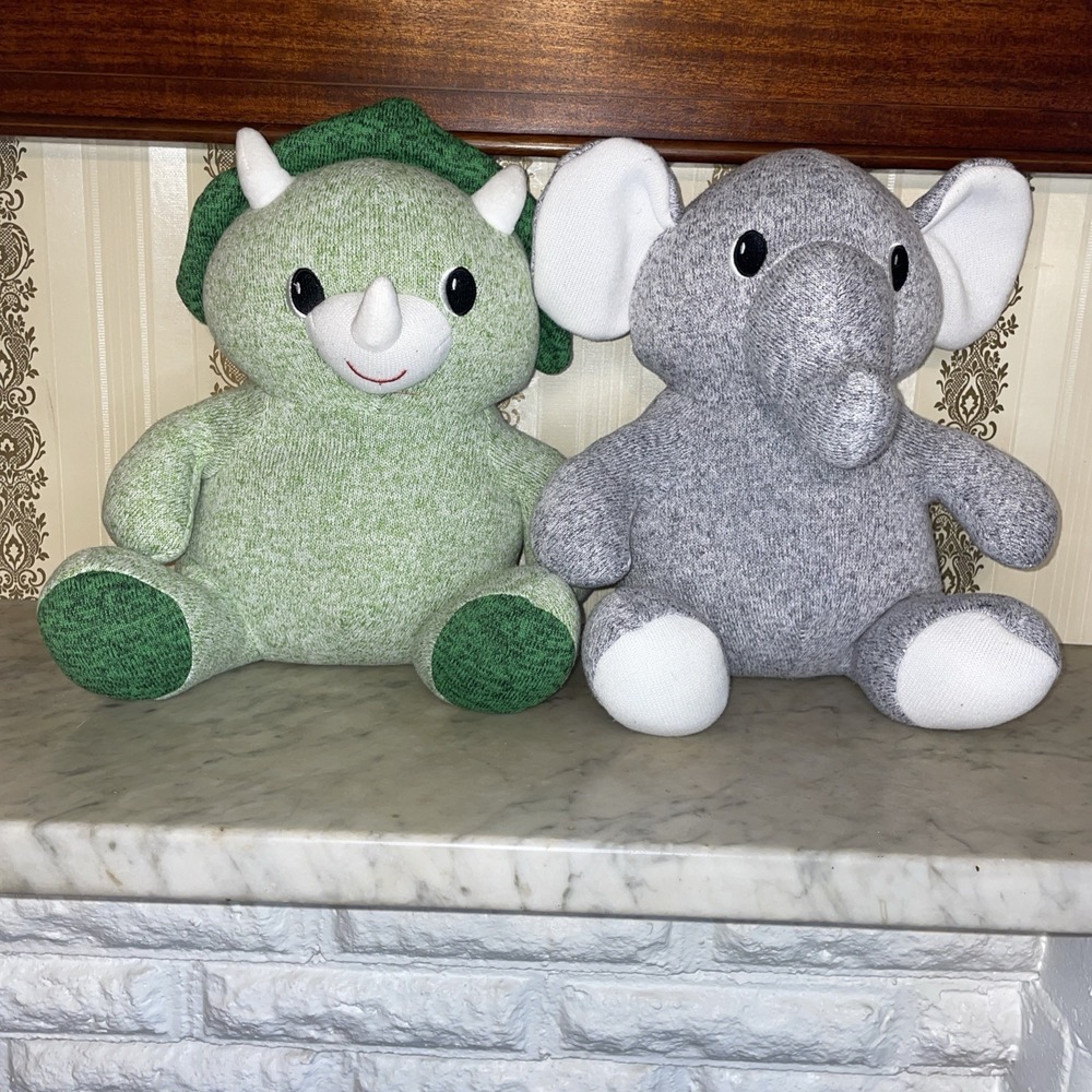Pair Matching Stuffed Sock Like Animals Triceratops Elephant Easter Siblings